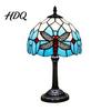 Floral Pattern Lamp Tiffany Dragonfly Stained Glass Table Lamp Vintage Blue Bedside Night Light Unique Housewarming Gift Decorative Atmosphere