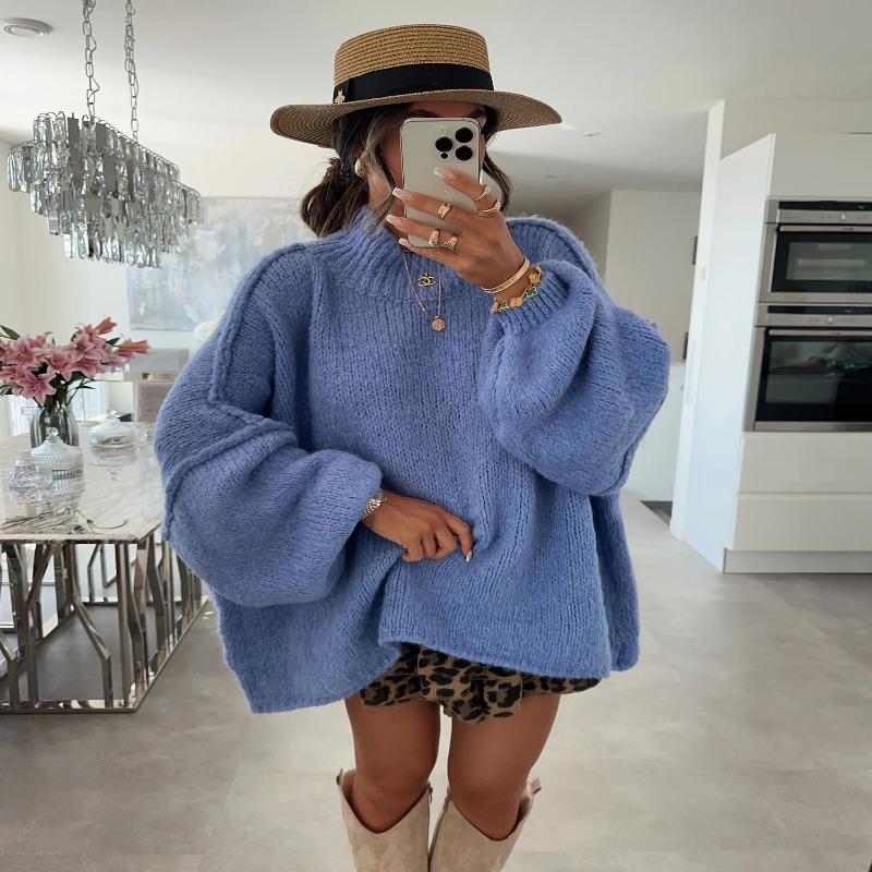 Pullover Lungo Oversize Donna Casual Maglione Monocolore
