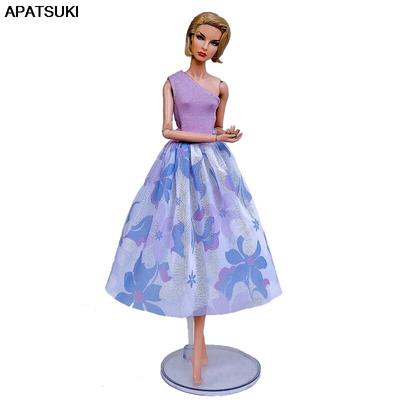 Purple Blue Fashion Doll Clothes For Barbie Doll Outfits Party Gown Top & Floral Midi Skirt 1/6 Toy