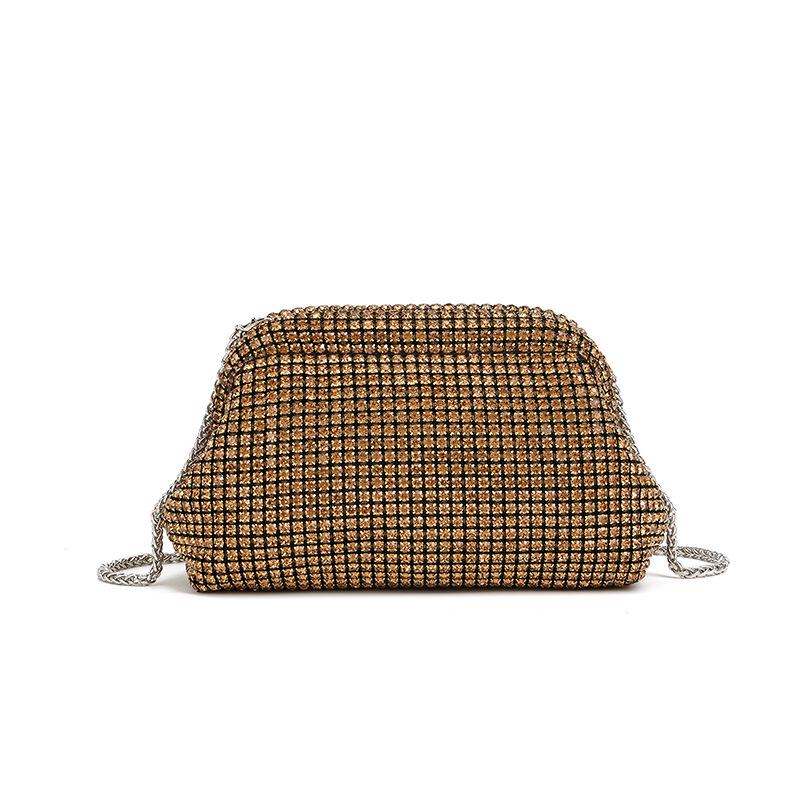 Cloud Bag: Women's Rhinestone Evening Clutch with Shoulder Chain, Shell-Shaped Crossbody.