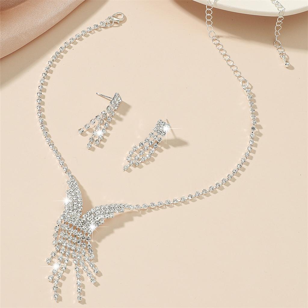 Fashion Accessories Rhinestone Necklace Earrings Set, Piece Earrings Two-piece Set