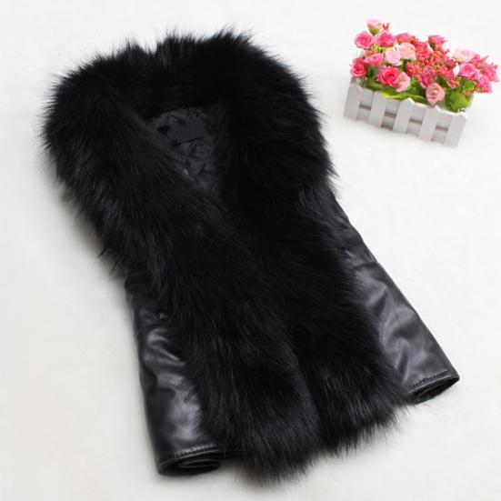 Damen Kunstlederweste Offen Vorne Ärmellos Moto Biker Jacke mit Kunstfellkragen Herbst Winter Dicke Oberbekleidung