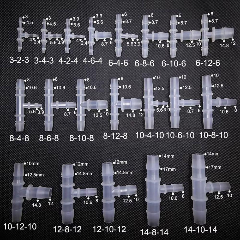 10Pcs 3-2-3mm To 14-10-14mm 3 Way Connector Plastic Hose Fittings  for Aquarium Fish Tank Fittings