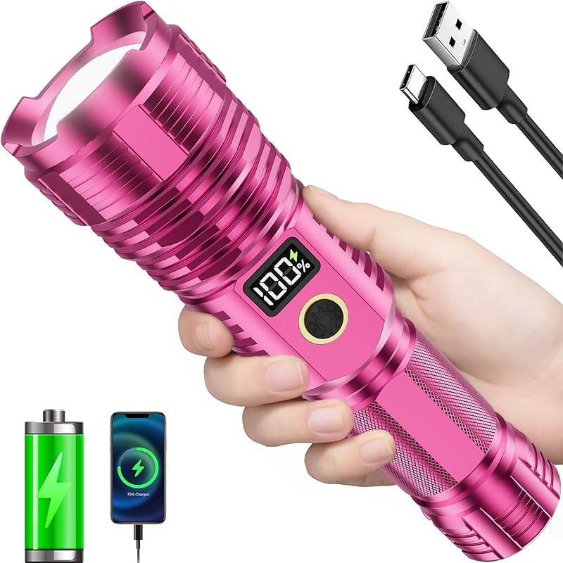 Flashlights High Lumens Rechargeable, LED Super Bright Flash Light Long Beam, Zoomable Linternas with LCD Digital Display, 5 Mode, Waterproof,