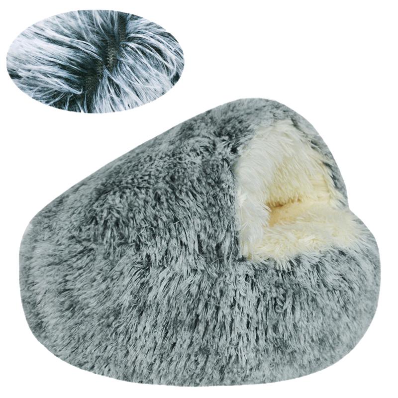 Fluffy Warming Cat Cave Bed Calming Dog Bed Semi-closed House  Donut Dog Cuddler Bed Machine Washable Round Pet Bed