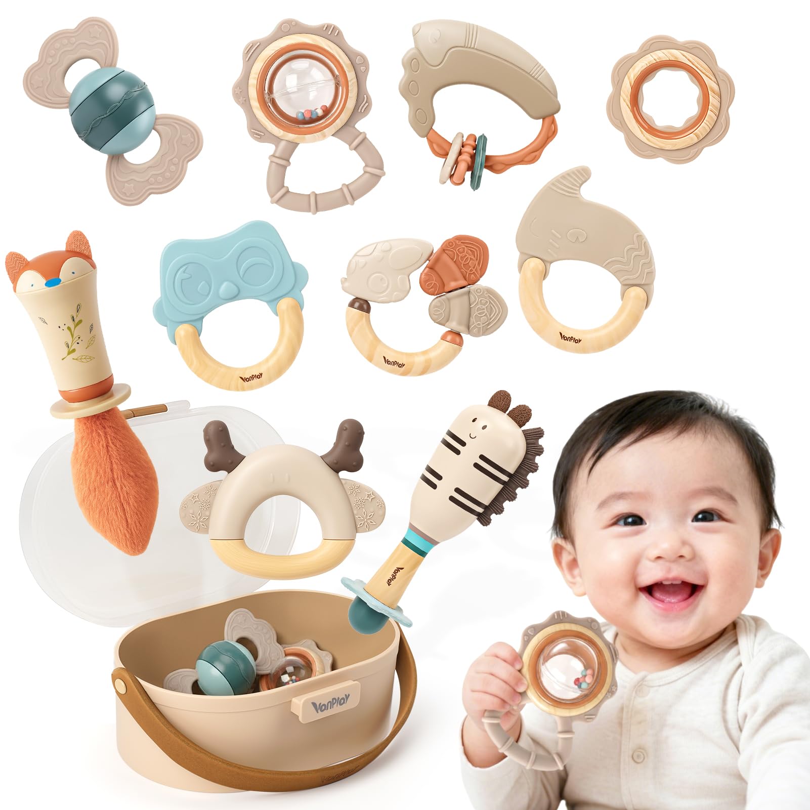 

Детская погремушка и прорезыватель Подарок на детский праздник для мальчиков и возрастов и 1 Рождественский подарок для малышей из игрушек, Игрушки для 0-летних, Девочек, 3, 6, 9, Год, Товары, День рождения,