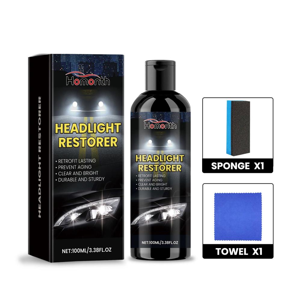 Homonth Car Headlight Restoration Liquid, Headlight Scratch Removal Agent, Car Headlight Polishing and Restoration Cleaning Kit 1 Set