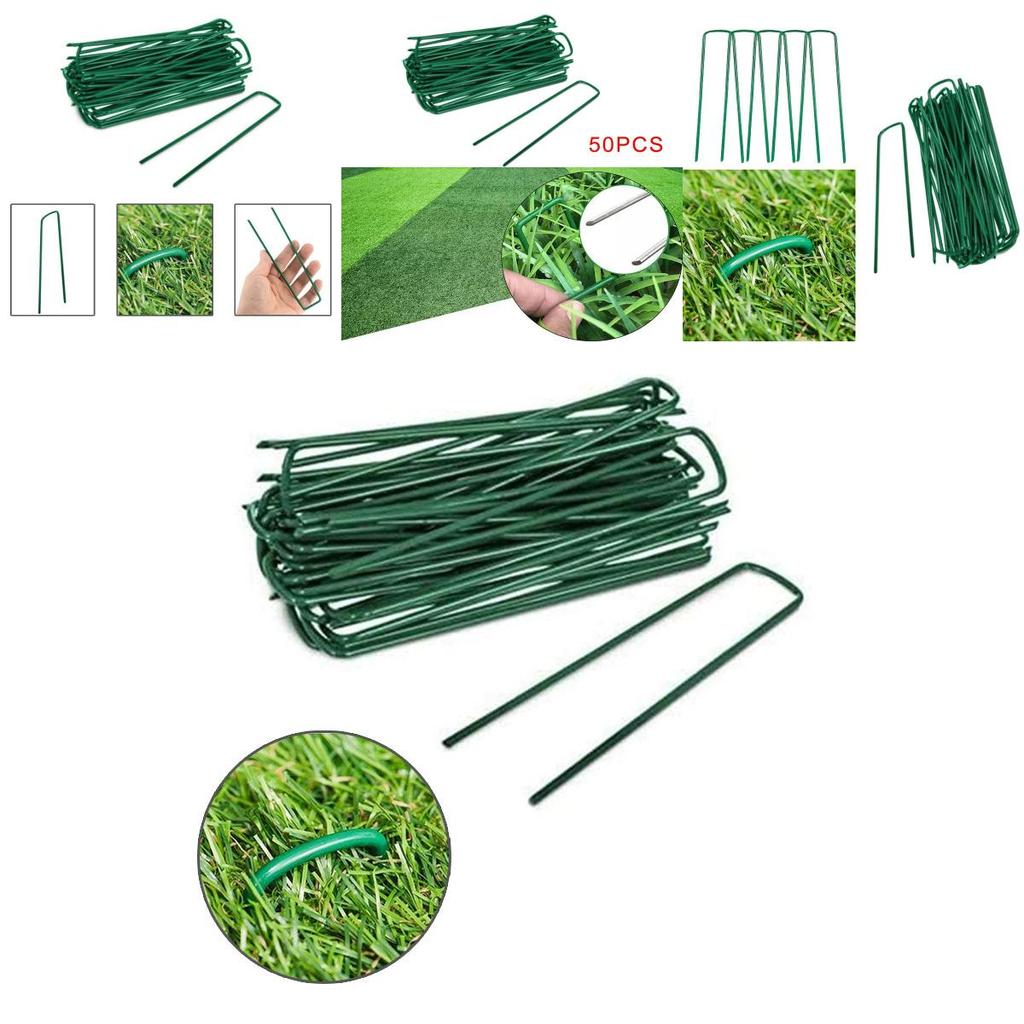 Heavy Duty Green Galvanised Turf Nails Steel Ushaped Garden Ground Pegs For Lawn And Garden Cover Fixing