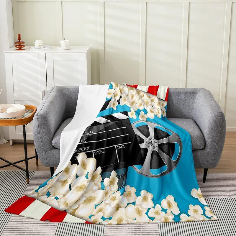 Movie Night Popcorn Printed Blanket for Sofa Bed Travel Camping Living Room Office Conditioning Blanket for All Seasons Gifts