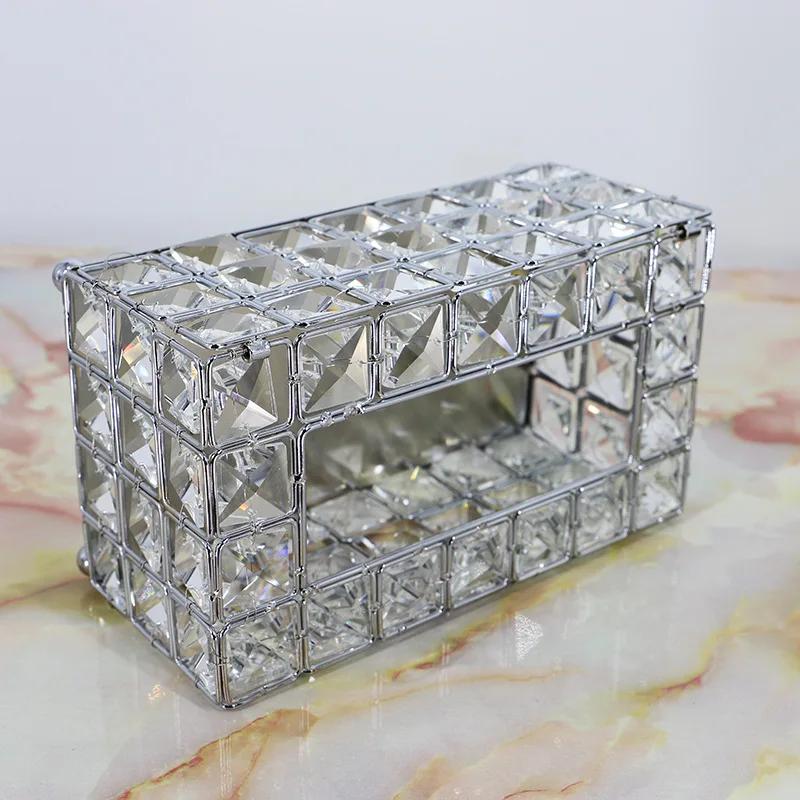 Tissue Case Storage Box Shinning Gold Silver Glass Paper Container for Restaurant Car Home Hotel