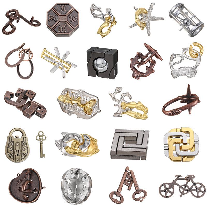 Kongming Lock Puzzle Set: Nine Interlocking Alloy Rings - Educational Disentanglement Toy