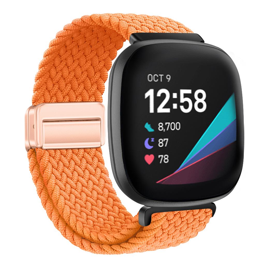 Nylon Braided Loop Strap For Fitbit Versa 4/3 Adjustable Metal Magnetic Bracelet Wristband For Fitbit Sense 2/1 Band Accessories