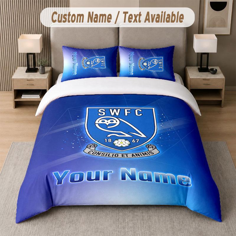 Custom Bedding Set Sheffield Wednesday FC Pattern, Print Name Text 1 Duvet Cover Plus 2 Pillowcases Home Textile