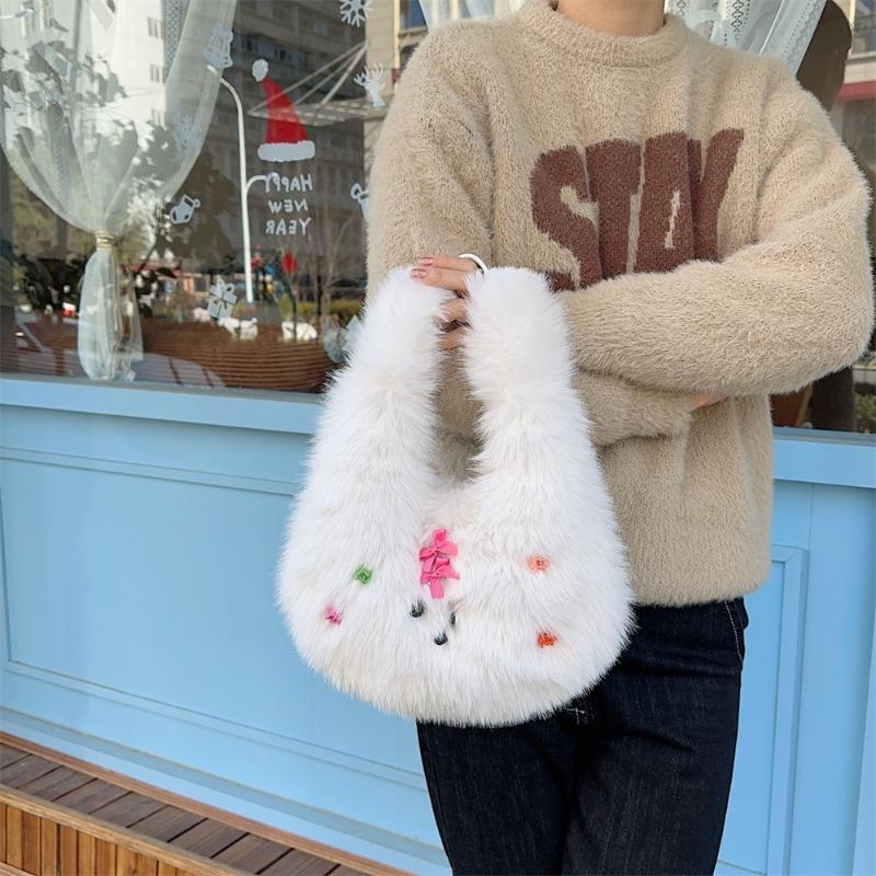 221 Winter new fashionable cute plush puppy handbag student shopping portable tote bag