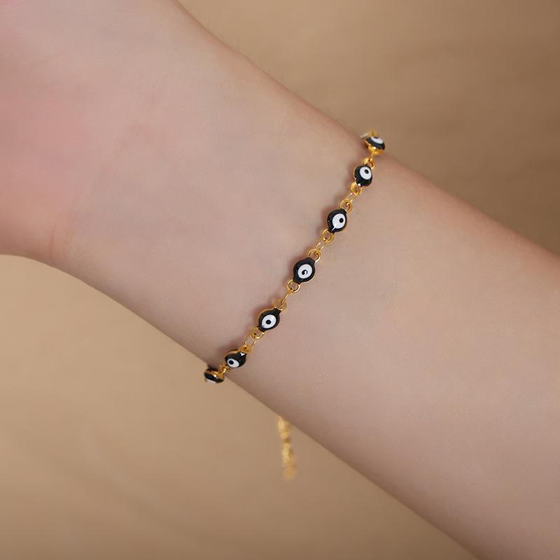 French Retro Colorful Enamel Titanium Steel Necklace & 18K Gold Bracelet - Versatile Personalized Niche Jewelry for Women