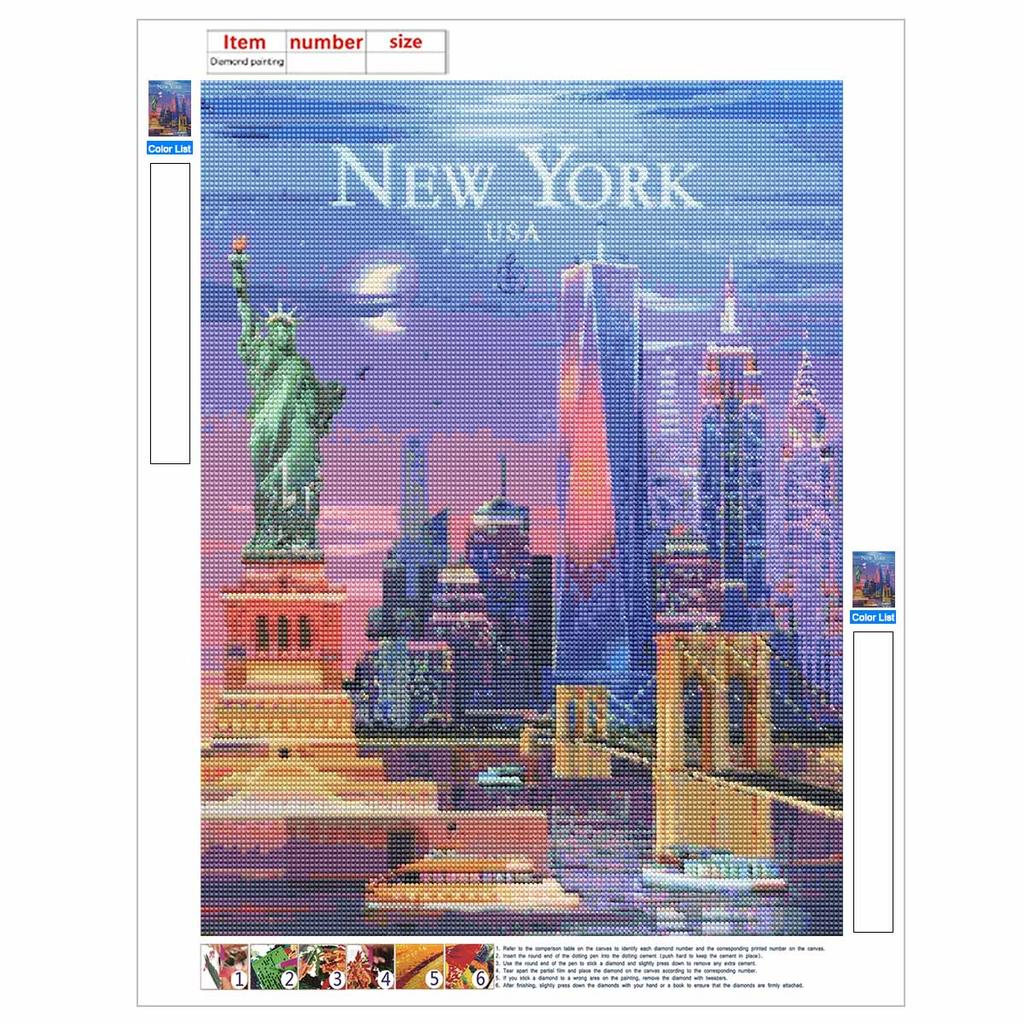Diamond Painting Kit for Adults DIY New York Sparkling Art Canvas for Relaxing Craft Home Wall Decor and Creative Handmade Gift Idea