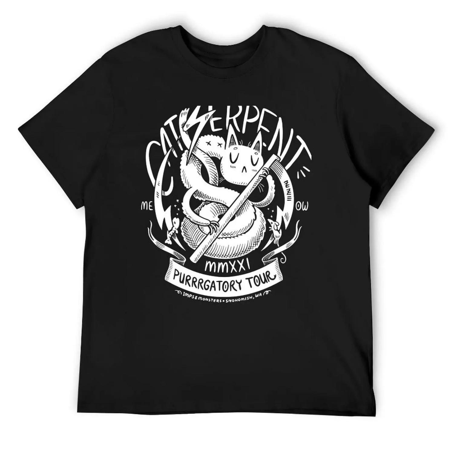 

Cat Serpent Metal Band Purrrgatory Tour T-Shirt Funny t-shirts anime tshirt heavy weight t shirts for men XXXXXL чорний