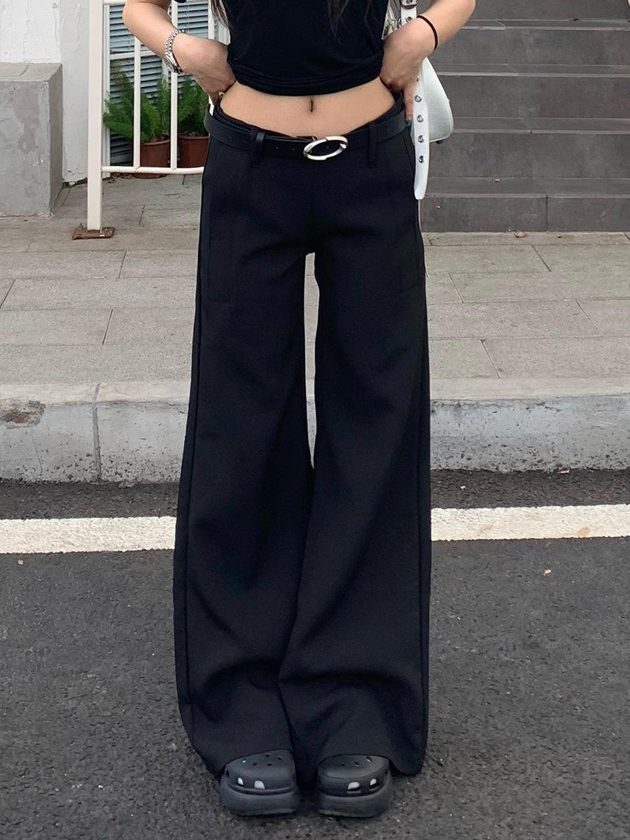 

Women s Black Low-Waisted Casual Flare Pants – Autumn/Winter, High-End Drape, Loose, Floor-Length M