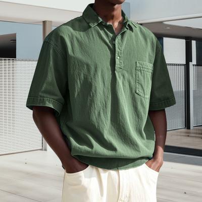 Herren Revers T-Shirt Kurzarm Lässig Sommer T-Shirt mit Brusttasche