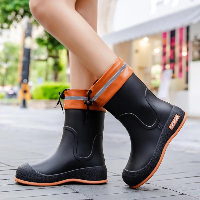 2025 Rain Shoes Women Adult Short Water Shoes Anti-slip Rain Boots Outside Water Thickened Kitchen Work Waterproof Simple