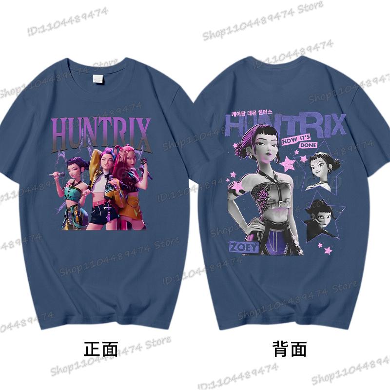 KPop Demon Hunters Rumi Zoey Miba T-shirt Men Korean Anime T Shirt Cartoon High Quality Cotton Tshirt Fashion KPop Tee Female