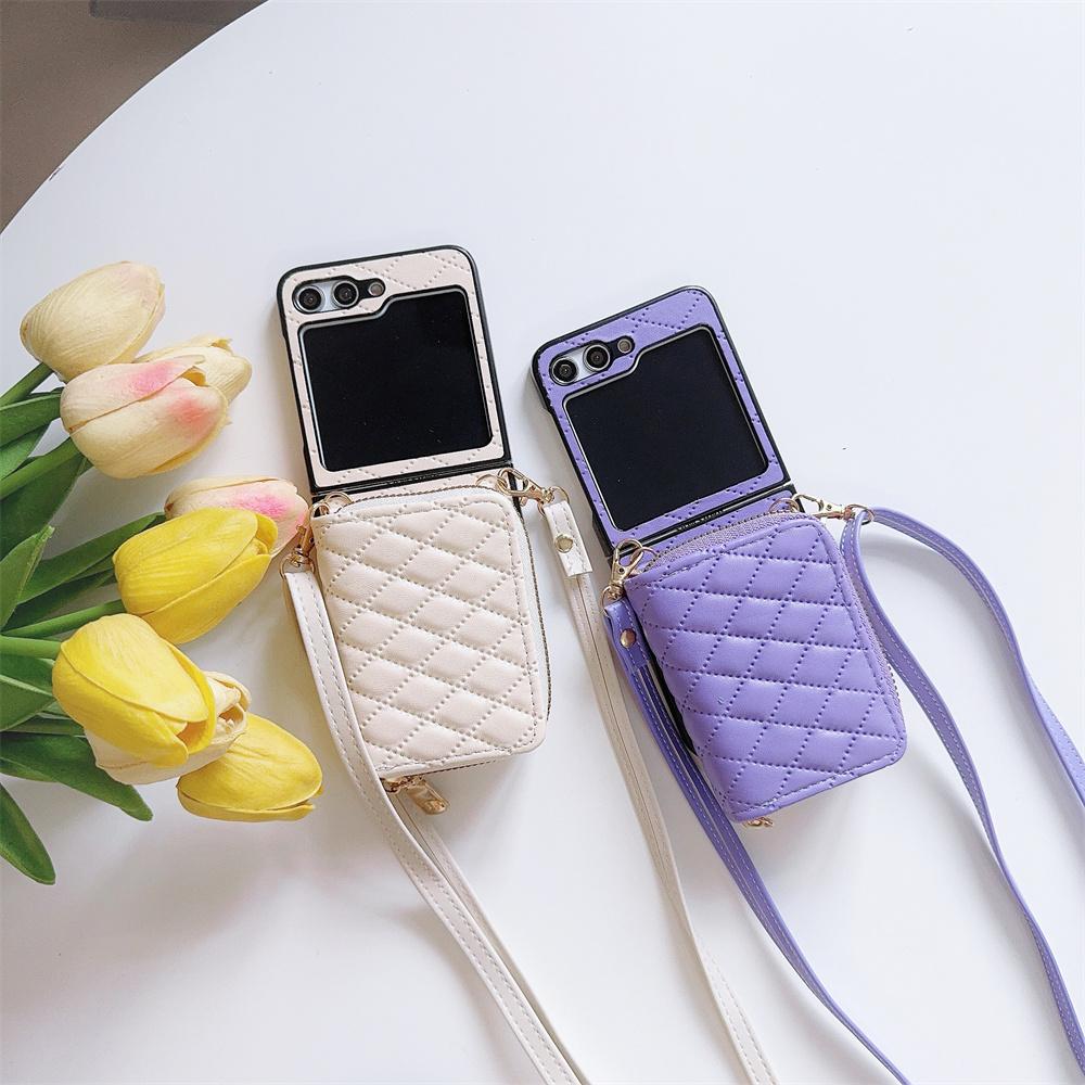 Reißverschluss Crossbody Geldbörse mit Kartenhalter Handyhülle für Samsung Galaxy Z Flip 6 5 4 3 Flip6 Flip5 Flip4 Flip3 5G Lederhülle