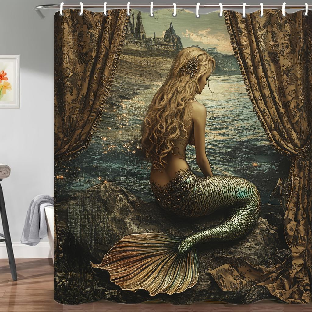 Mystical Mermaid and a Forest Shower Curtain for Bathroom Decor, Perfect for Adding Fantasy Charm