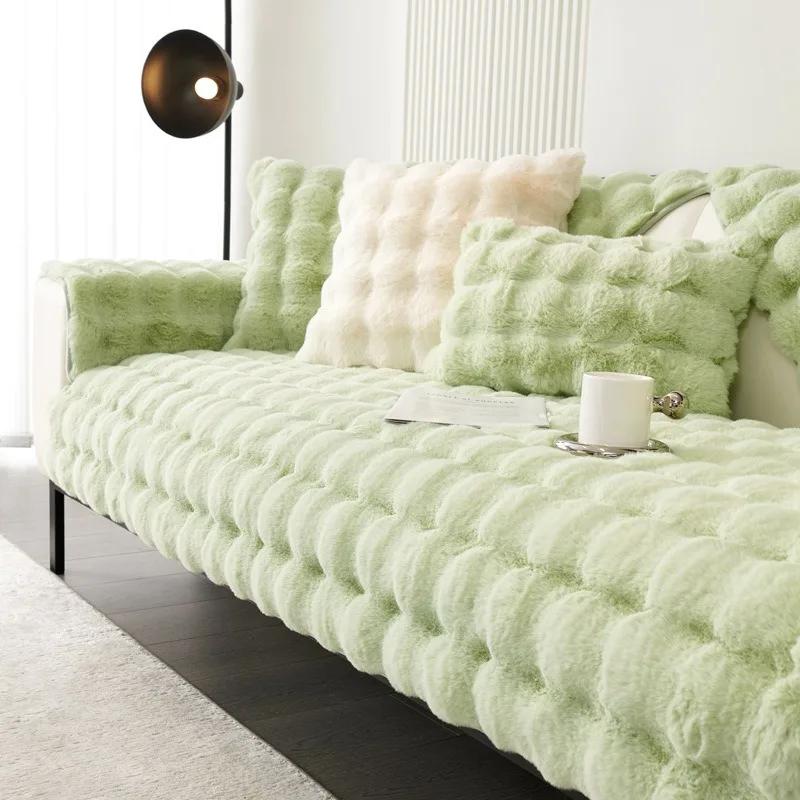 Nouveau Housse de Fauteuil Canapé en Peluche Lapin Vente en Gros Hiver Épais Doux Coussin en Peluche Antidérapant Cuir Canapé Canapé Housse de Siège