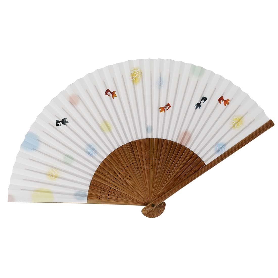 folding goldfish dyed carved paper 35 cm [Koshōdō] Kyoto-style fan, design, frame, medium-sized fan, ribs, scented, women s, 19.5 белый