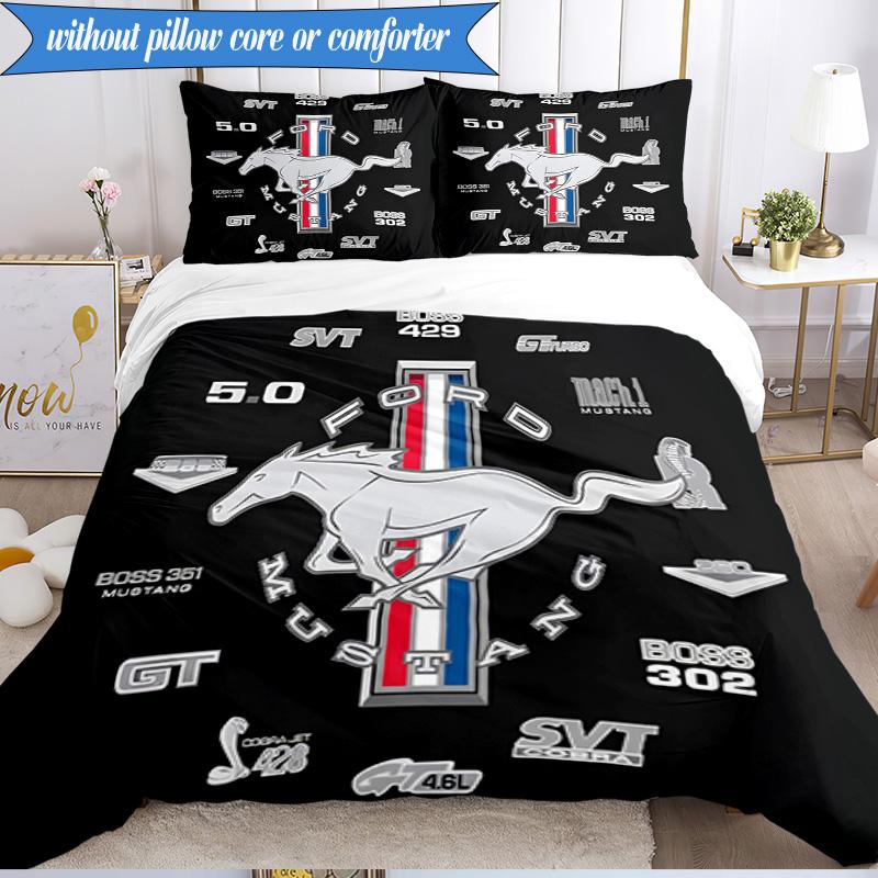 3PCS Mustang Bedding Set Duvet Cover Closure Includes 1 Duvet Cover & 2 Pillowcases for All Seasons Bedroom Decor Christmas Fan gifts