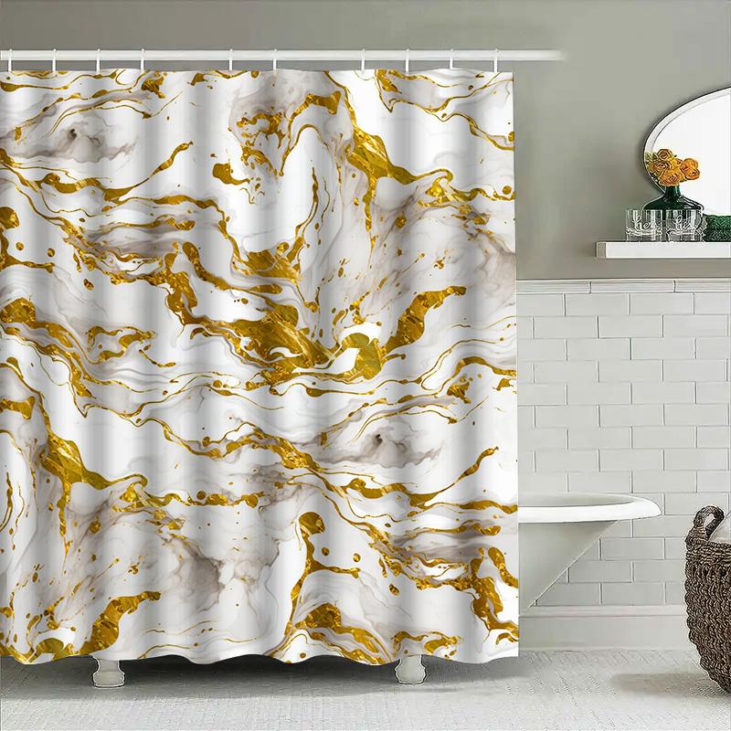 Bílá mramorová sprchová závěs se zlatými cákanci Luxusní koupelnový dekor pro domácí koupelnu Vodotěsná látka Shabby Chic