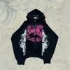 Unisex Oversized Hooded Sweatshirt With Abstract Dark Print Streetwear Long Sleeve Pullover Top