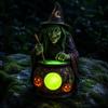 Artesanías de Resina Hechas a Mano Lámpara Caldero de Bruja de Halloween, Adorno de Estatua, Accesorios de Habitación Artísticos Decorativos Espeluznantes Luz para Escritorio Mesa