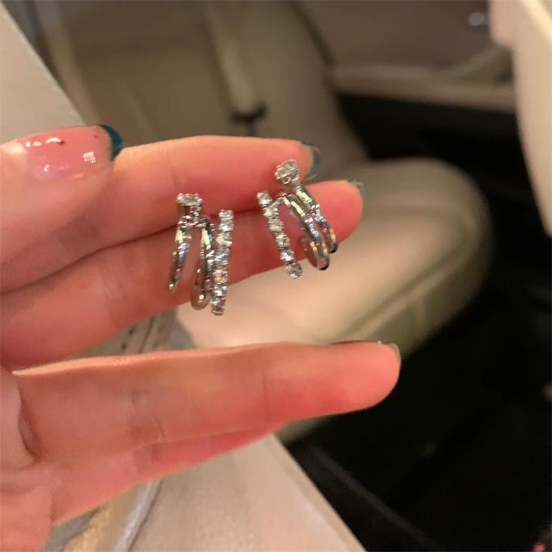 Fashion Metal C-Shaped Earrings For Women Exquisite Zircon Earrings Party Zircon Accessories