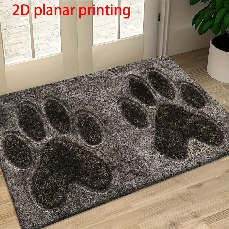 Fun Doormat Two Black Paw Prints On a Gray Stone Background Printed Doormat Suitable for Bedrooms, Kitchens, Dining Rooms