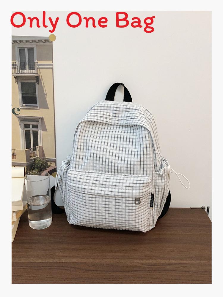Schoolgirl Nylon Plaid Backpack With Fabric And Curved Shoulder Straps For High School Students