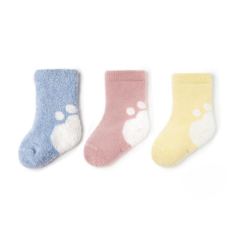 Ciepłe skarpetki średniej długości wyściełane aksamitem dla dzieci w wieku 0-3 lat: Jesienne i zimowe skarpetki frotte dla niemowląt