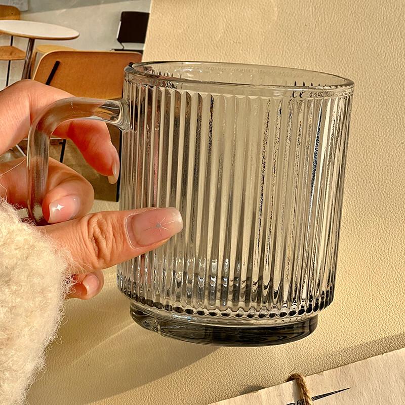 Ins Style Striped Glass Mug with Handle