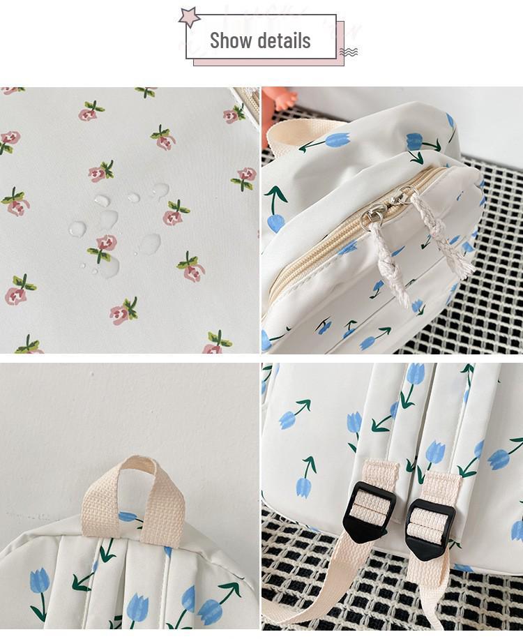 Rucksack im japanischen Stil mit Blumenmuster für Damen - Harajuku-Print, doppelte Schultergurte, koreanische Version, geeignet für Mittelschülerinnen