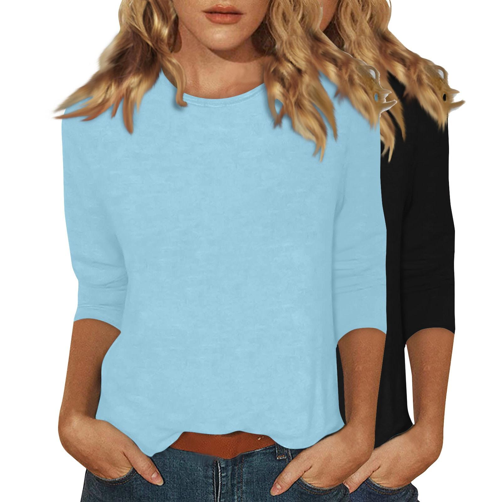 

Женская мода повседневный универсальный повседневный топ с круглым вырезом и рукавом три четверти XL