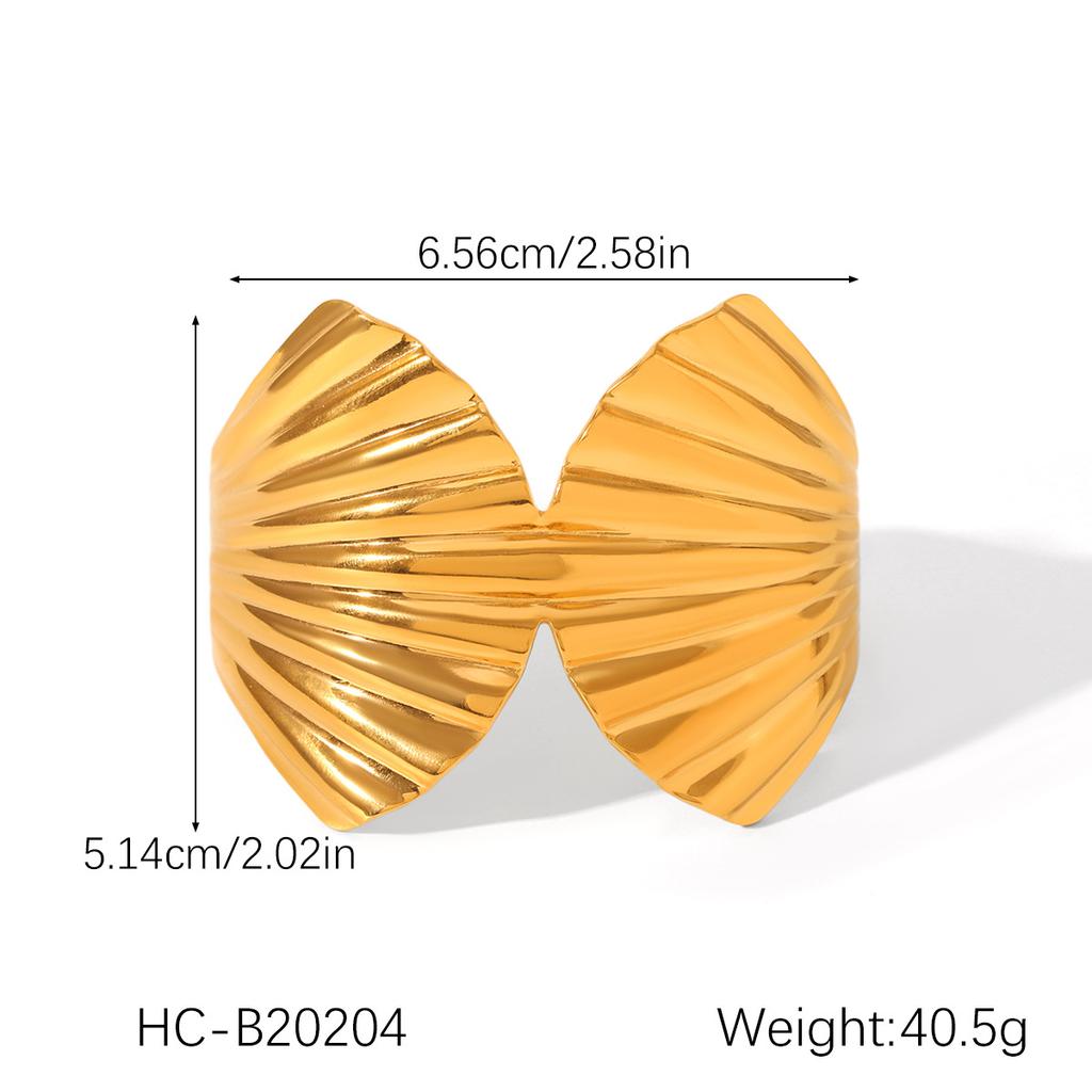 INS Western Style Exaggerated Hand Jewelry 18K Gold Plated Hammered Pattern Stainless Steel Open Bangle
