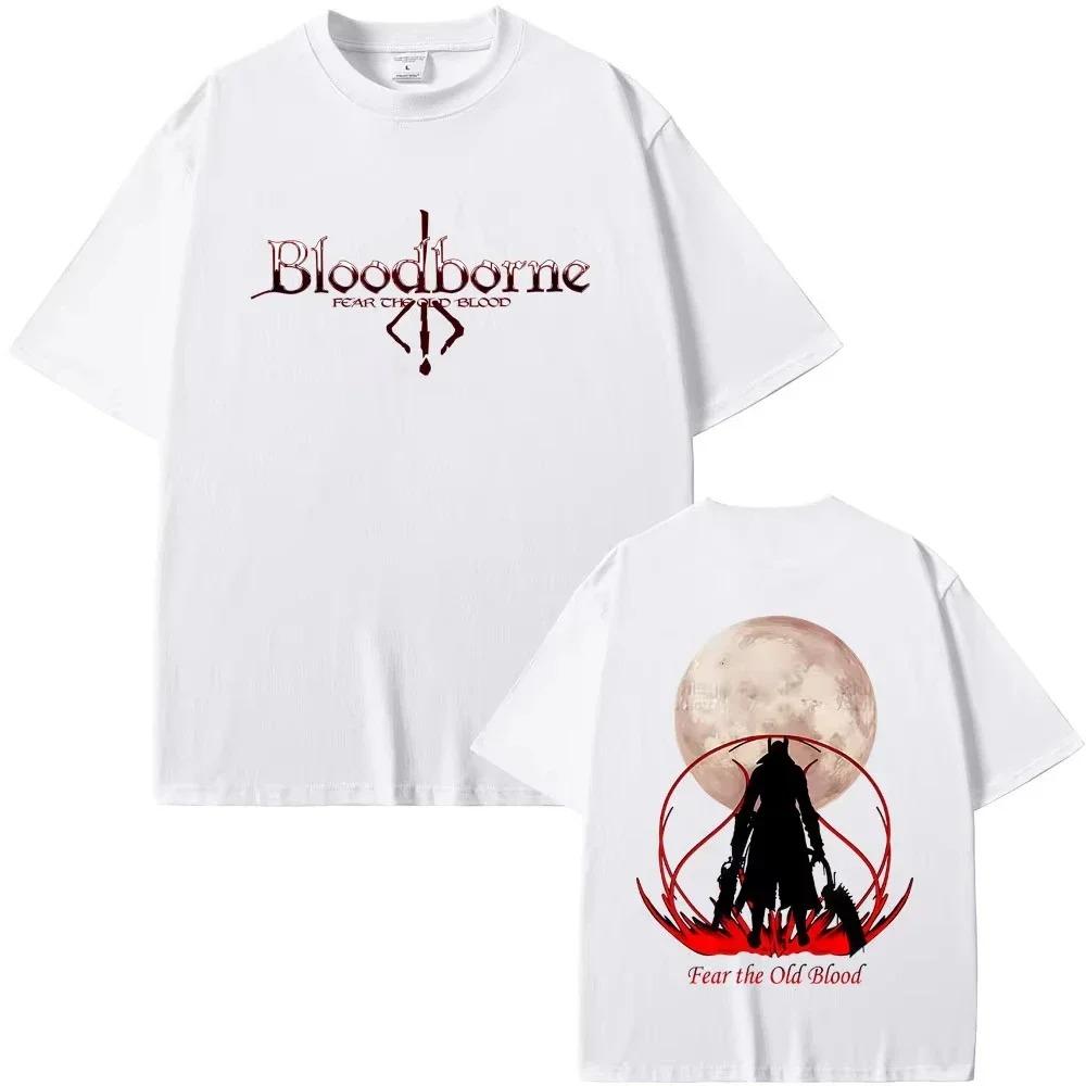 Bloodborne Horror Hunter Ancient Blood Graphic TShirt Unisex Retro Cotton Casual Top Mens Streetwear Loose Crew Neck Short
