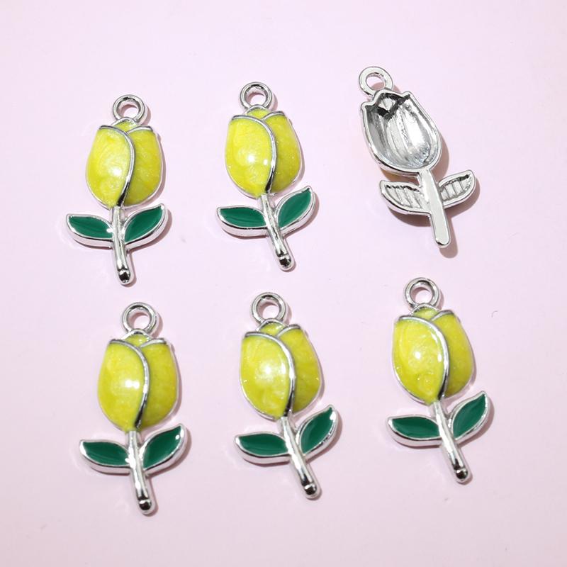 20pcs 21x10mm Enamel Rose Bud Flower Charms Pendant Alloy Metal DIY Jewelry Making Accessories Findings for Necklace Earrings