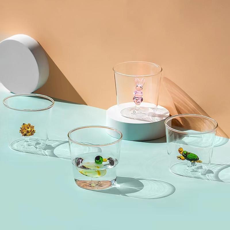 3D Animal Flower Built-in Glass High Borosilicate Glass Heat-resistant Transparent Glass Drinking Cup Milk Coffee Juice Glass