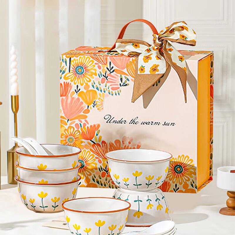 ZIPOYA Mountain Chrysanthemum Ceramic Dinnerware Set 6 Bowls 6 Spoons