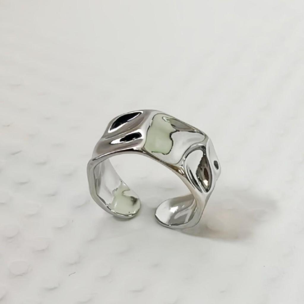 European Geometric Open Ring: Irregular Concave-Convex Wide Band for Women
