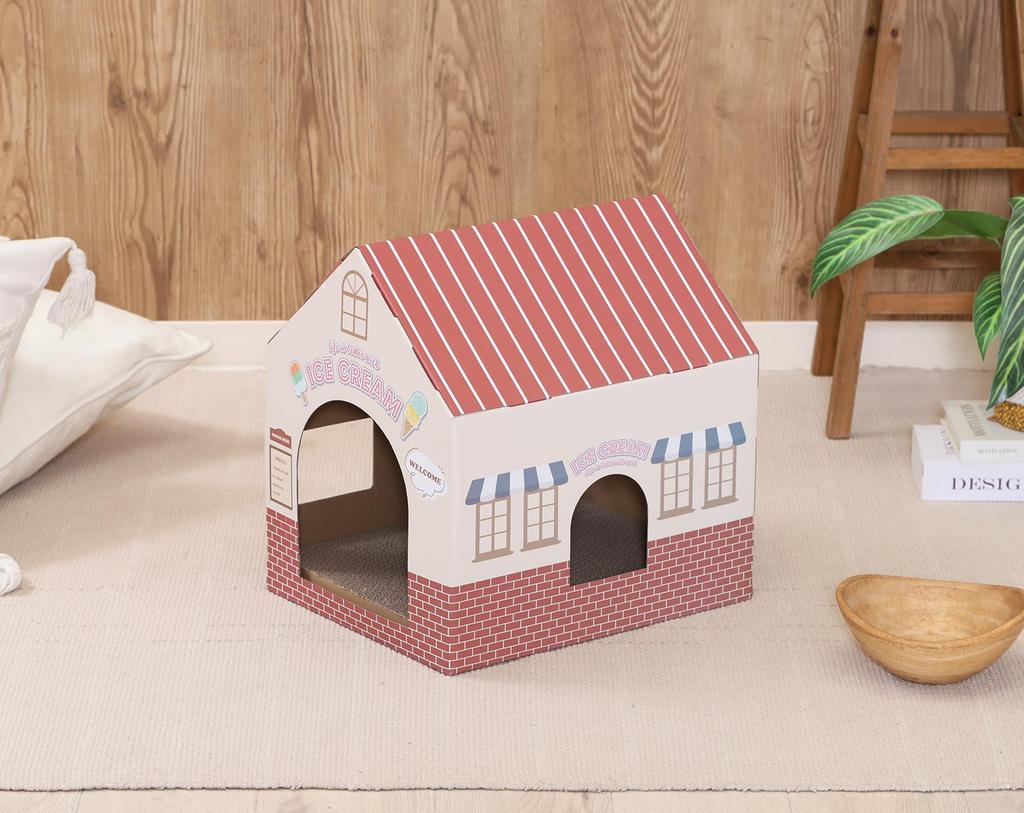 Fuji Boeki Cute Cat Scratching Post, Cardboard House, 37cm Wide X 30cm Deep X 38cm High, Weight Capacity, Product Number 49194
