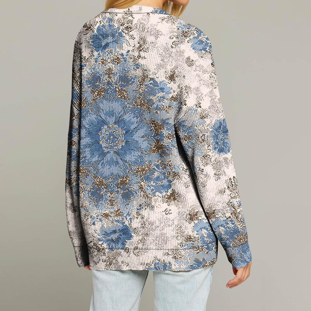 Women's Fashion Long Sleeve Christmas Print V-Neck Button Loose Cardigan Top