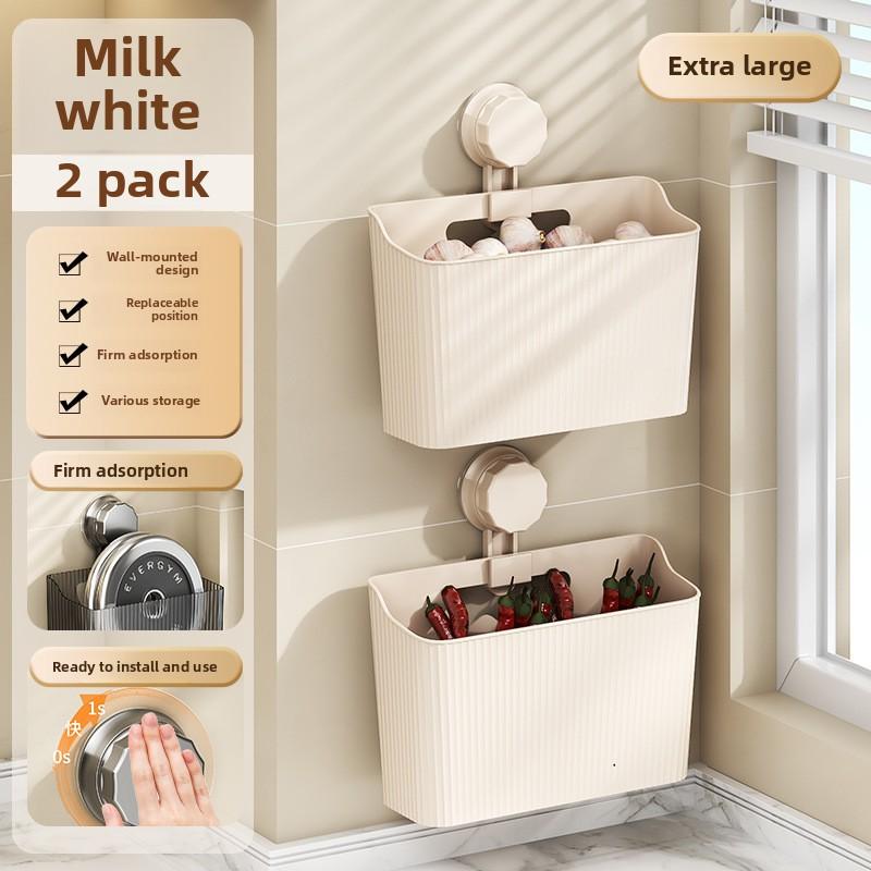 New suction cup wall-mounted kitchen storage rack onion, ginger and garlic seasoning storage kitchen onion, ginger and garlic storage basket rack