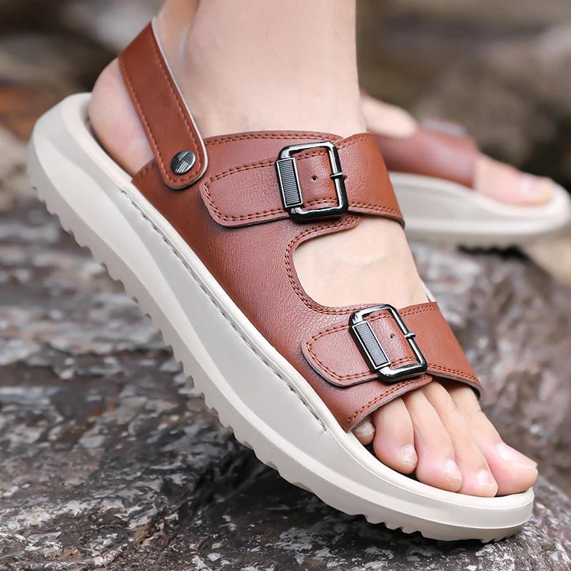 Fashion New Men Flats Summer Mens Sandals Fashion Men Sneakers Outdoor Thick Soled Non-slip Male Beach Sandals Handmade Leather Sandals